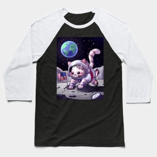 Cute Kawaii cat astronaut on moon Baseball T-Shirt